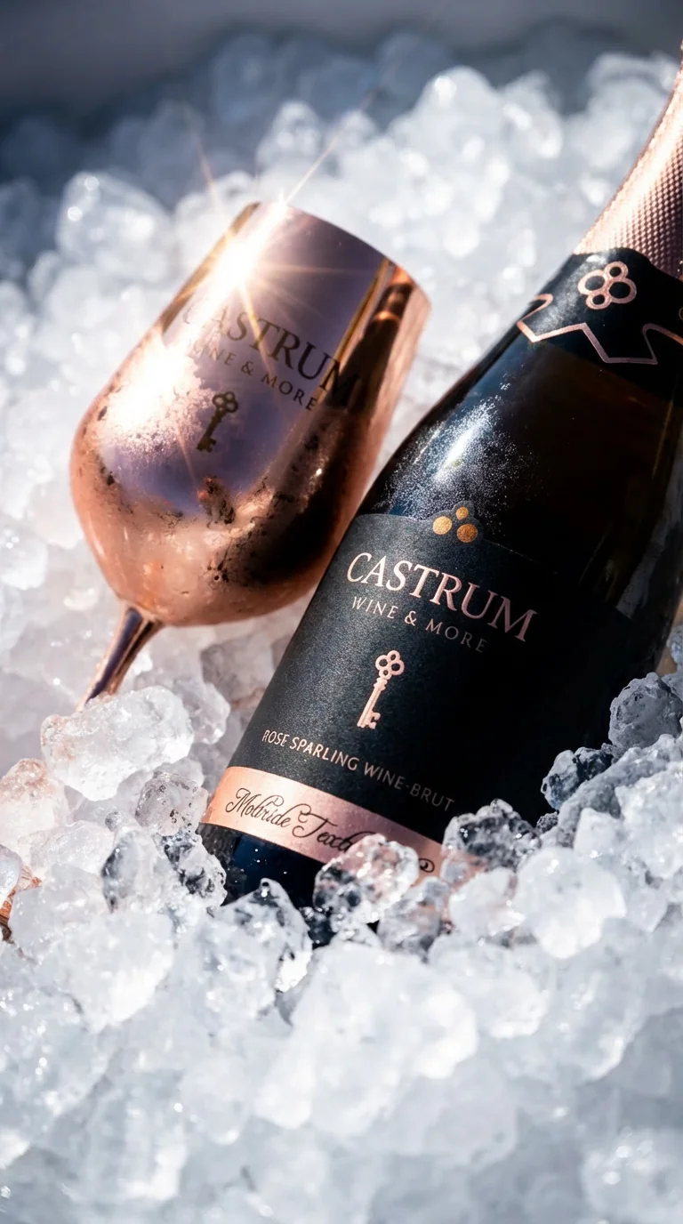 Castrum Rosé steklenica in bakreni kozarec v ledu — premium detail