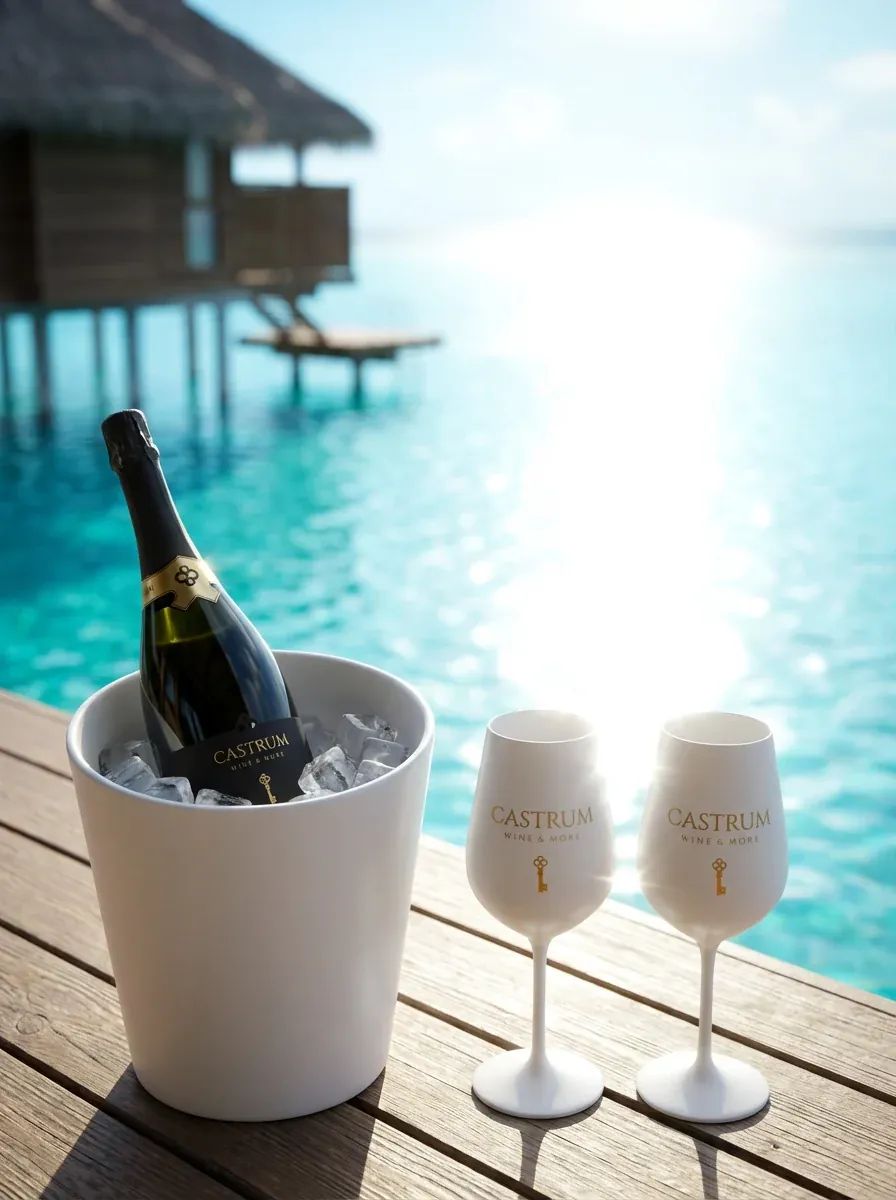 Castrum penini za dva — Maldivi overwater bungalow, beli kozarci