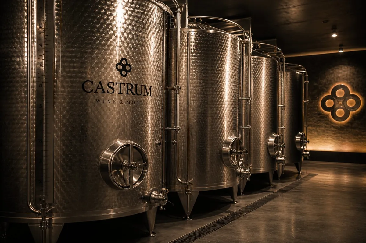 Castrum inox fermentacijske posode v kleti — proces vinifikacije